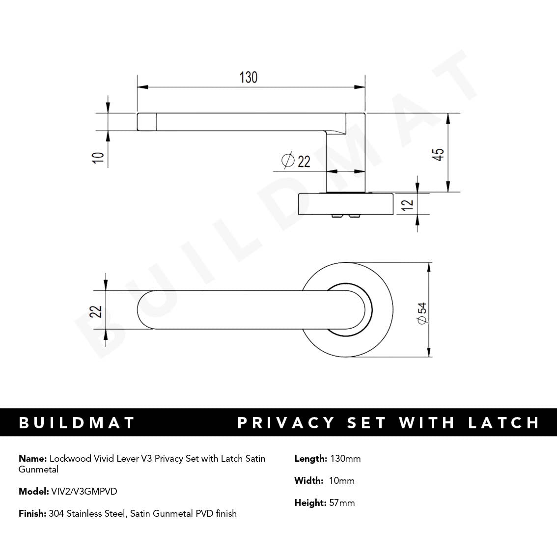 Lockwood Vivid Lever V3 Privacy Set with Latch Satin Gunmetal