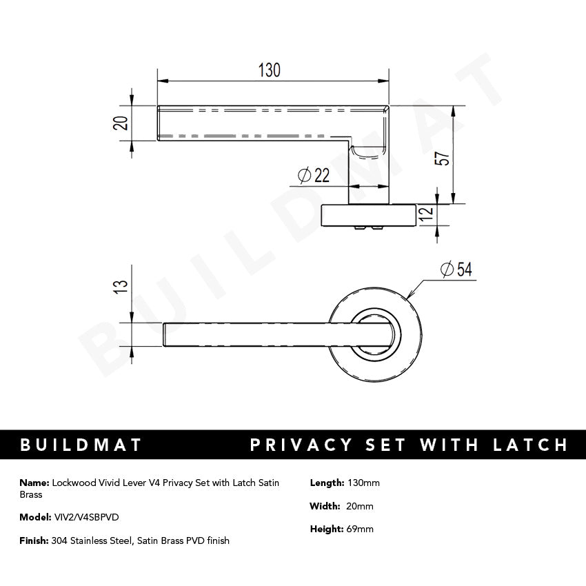 Lockwood Vivid Lever V4 Privacy Set with Latch Satin Brass