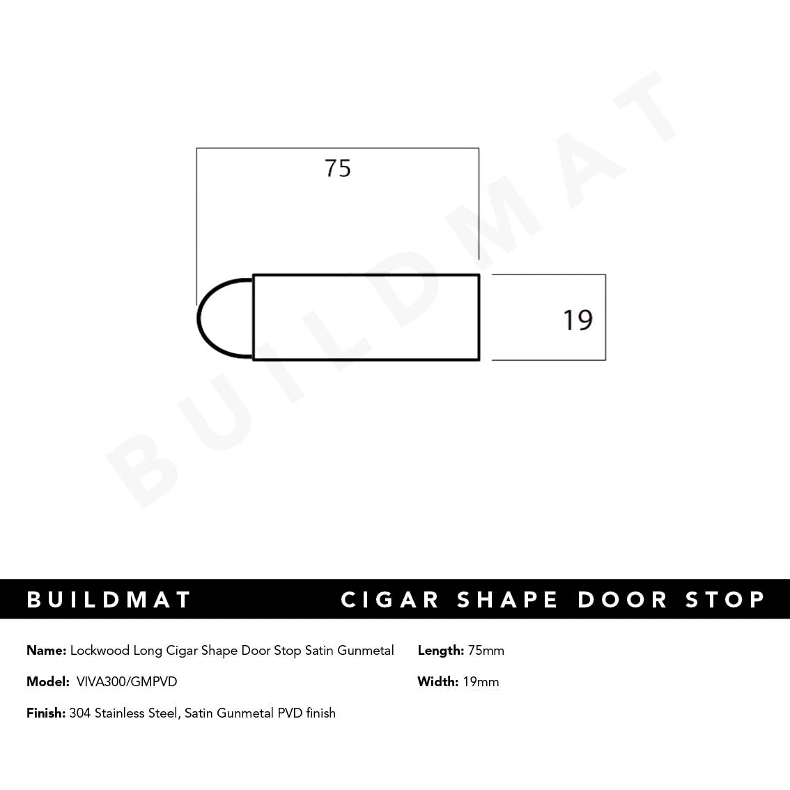 Lockwood Long Cigar Shape Door Stop Satin Gunmetal