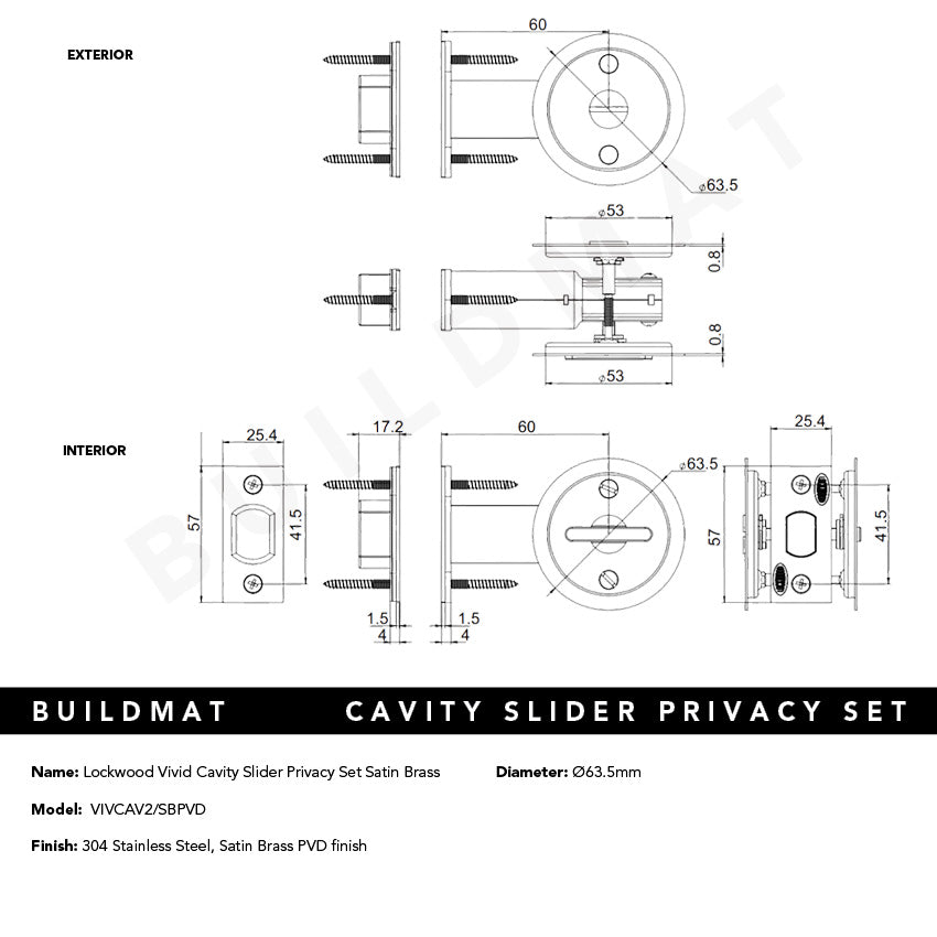 Lockwood Vivid Cavity Slider Privacy Set Satin Brass