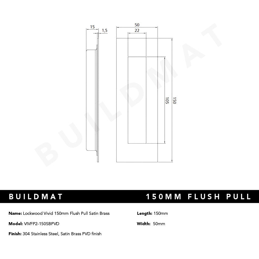 Lockwood Vivid 150mm Flush Pull Satin Brass