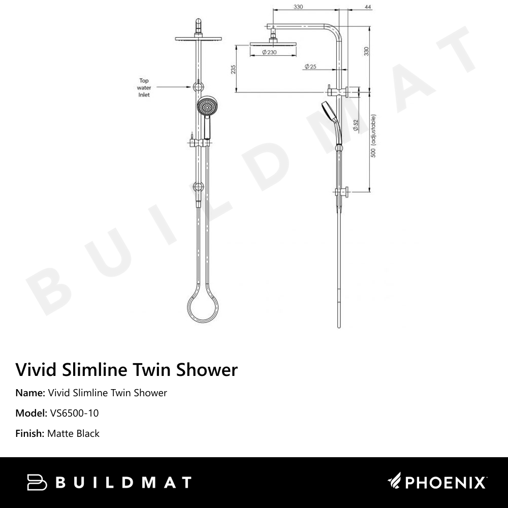 Vivid Slimline Twin Shower Matte Black