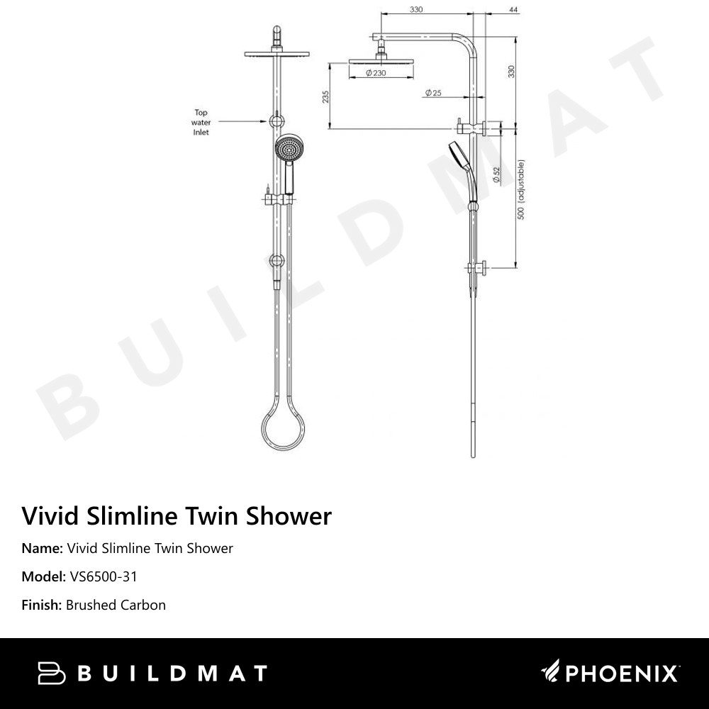 Vivid Slimline Twin Shower Brushed Carbon