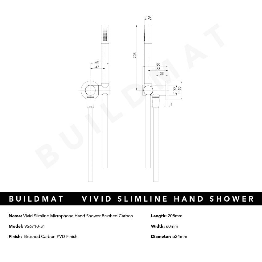 Vivid Slimline Microphone Hand Shower Brushed Carbon