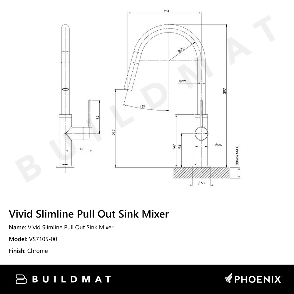 Vivid Slimline Chrome Pull Out Sink Mixer