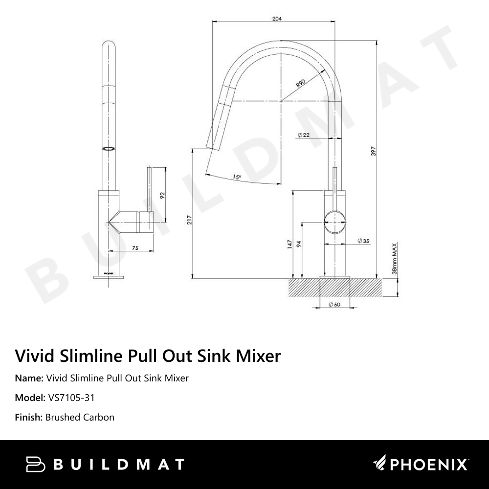 Vivid Slimline Brushed Carbon Pull Out Sink Mixer