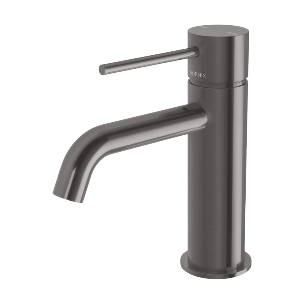 Vivid Slimline Basin Mixer Curved Outlet Brushed Carbon