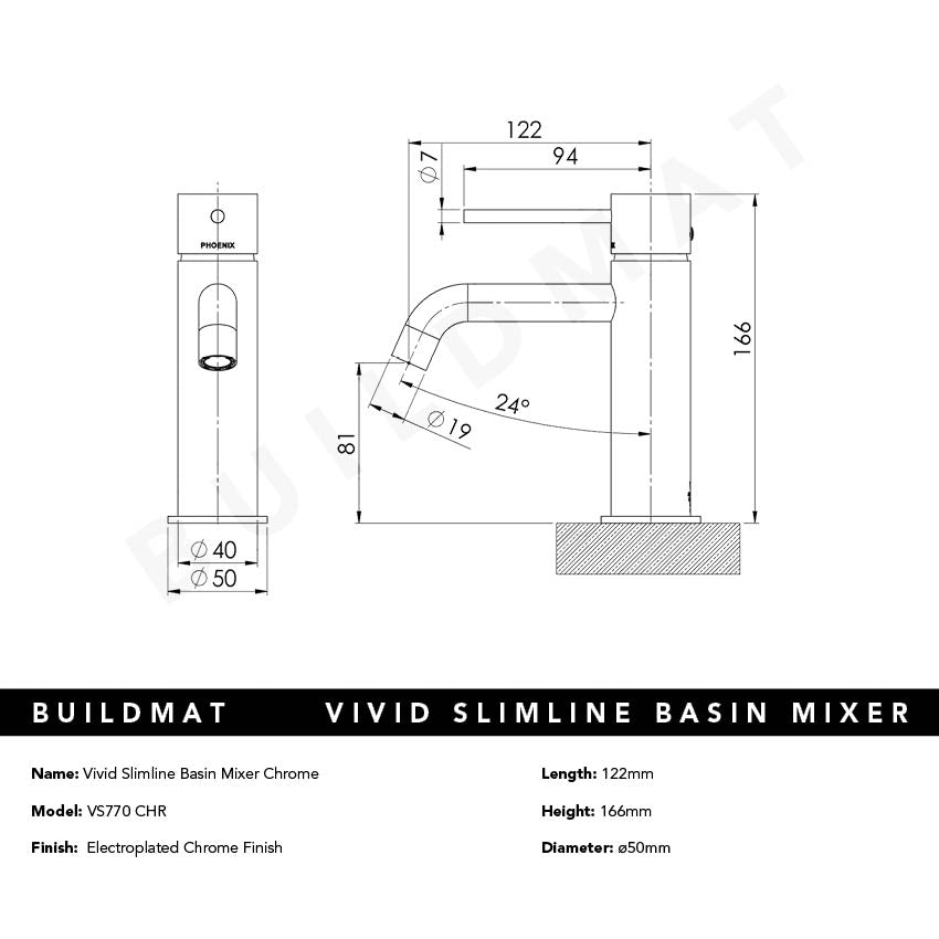 Vivid Slimline Basin Mixer Chrome