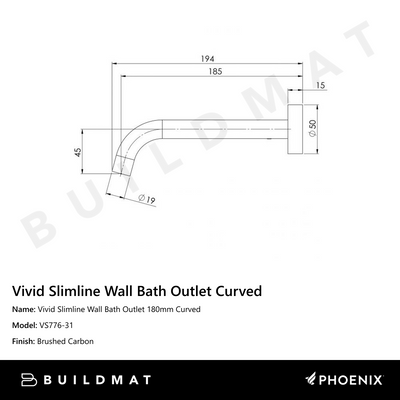 Vivid Slimline Wall Bath Outlet 180mm Curved Brushed Carbon