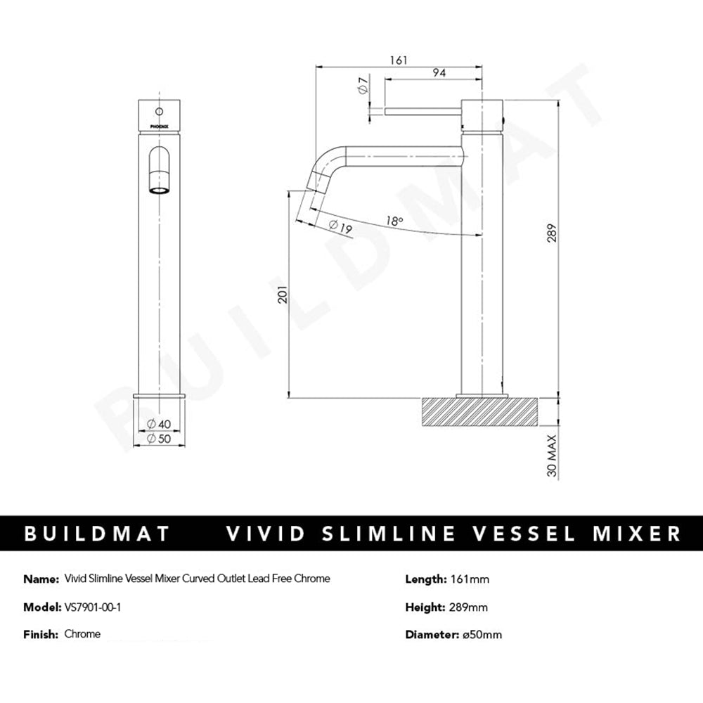 Vivid Slimline Vessel Mixer Curved Outlet Lead Free Chrome