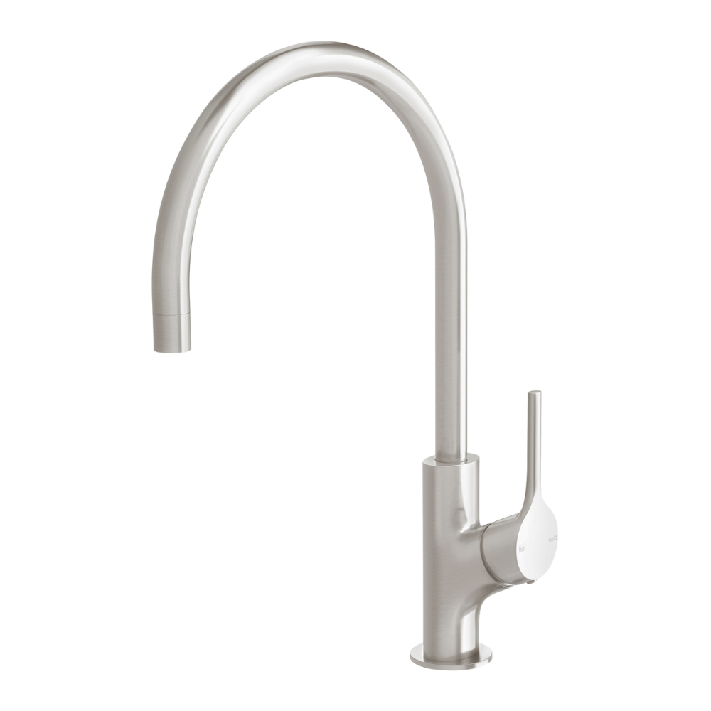 Phoenix Vivid Slimline Oval Sink Mixer 220mm Gooseneck Brushed Nickel ...