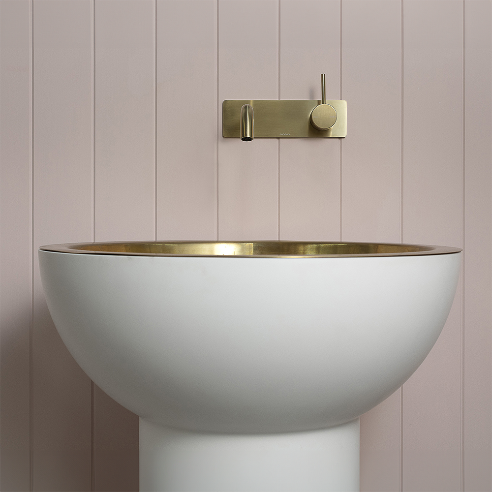 Vivid Slimline Up Basin / Bath Wall Mixer Set Brushed Gold