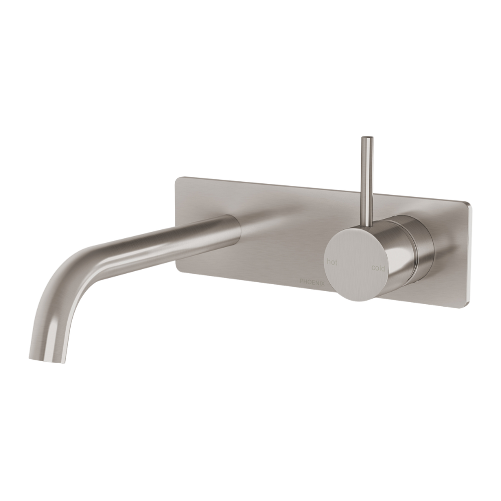 Vivid Slimline Up Basin / Bath Wall Mixer Set Brushed Nickel