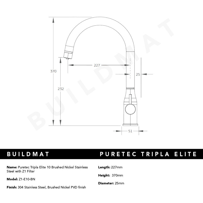 Puretec Tripla Elite 10 Brushed Nickel Stainless Steel with Z1 Filter