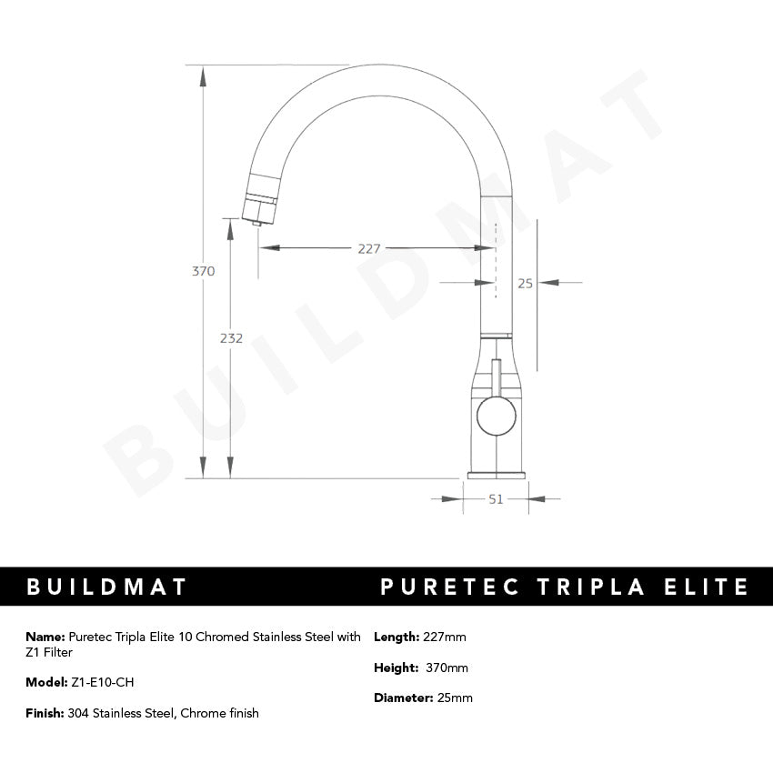 Puretec Tripla Elite 10 Chromed Stainless Steel with Z1 Filter