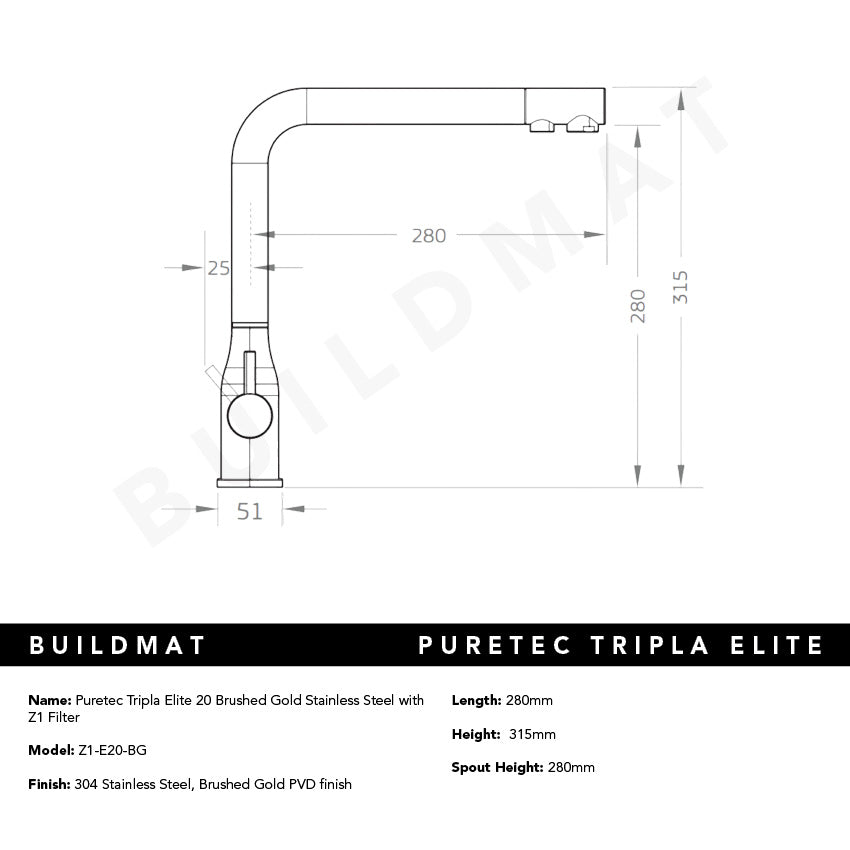 Puretec Tripla Elite 20 Brushed Gold Stainless Steel with Z1 Filter