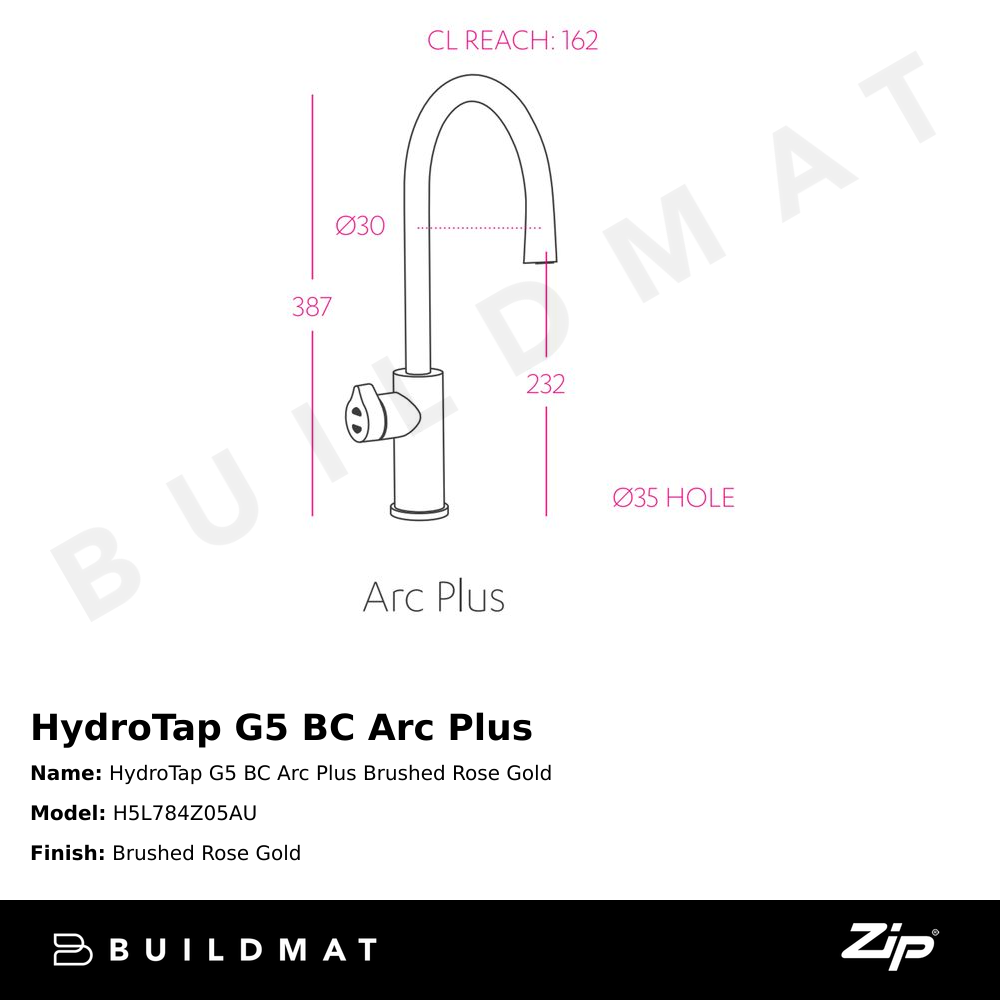 HydroTap G5 BC Arc Plus Brushed Rose Gold