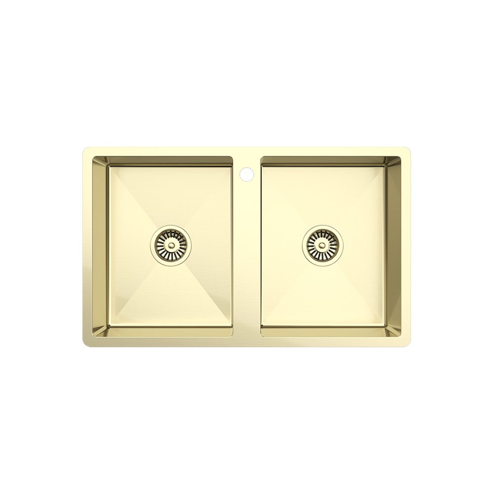 Jack 820x500 Double Bowl Tap Landing Sink Brushed Brass Gold