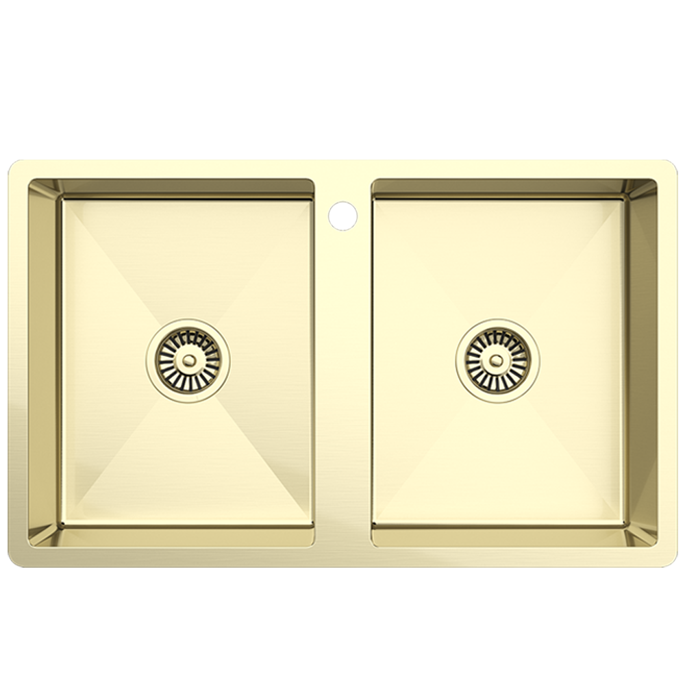 Jack 820x500 Double Bowl Tap Landing Sink Brushed Brass Gold