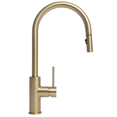 The Mira Brushed Brass Gold Pull Out Mixer by Buildmat