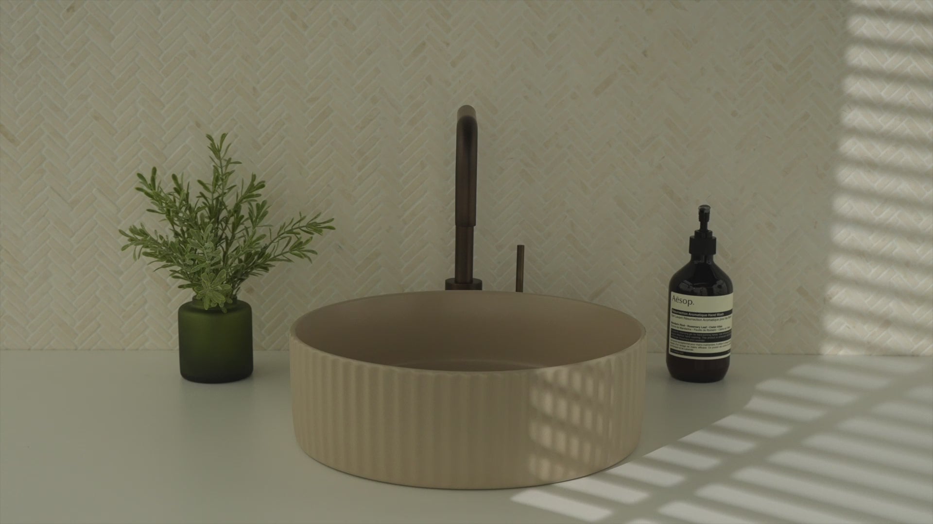 Camilla Fluted Matte Ecru Sand Basin