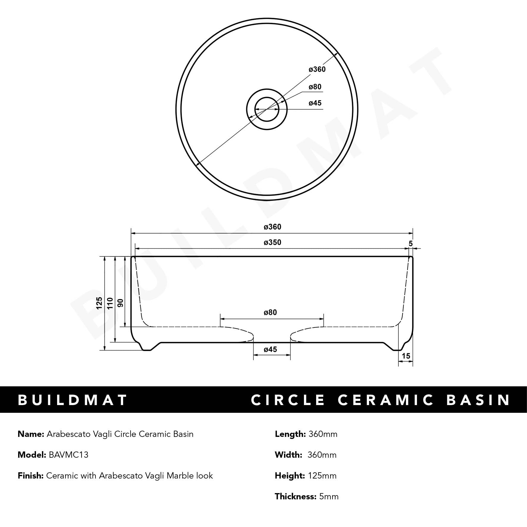 Arabescato Vagli Circle Ceramic Basin CLEARANCE