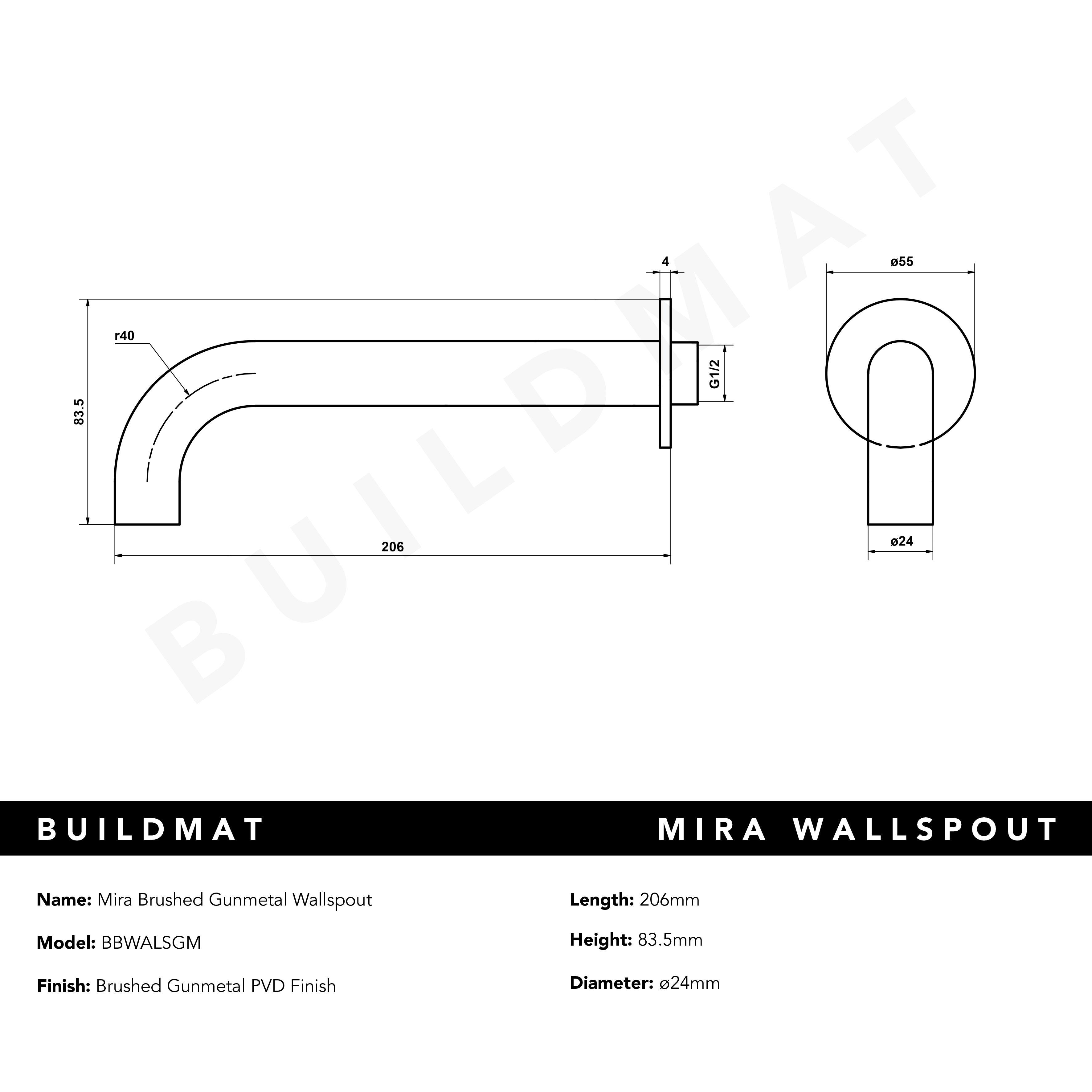 Mira Brushed Gunmetal Wall Spout