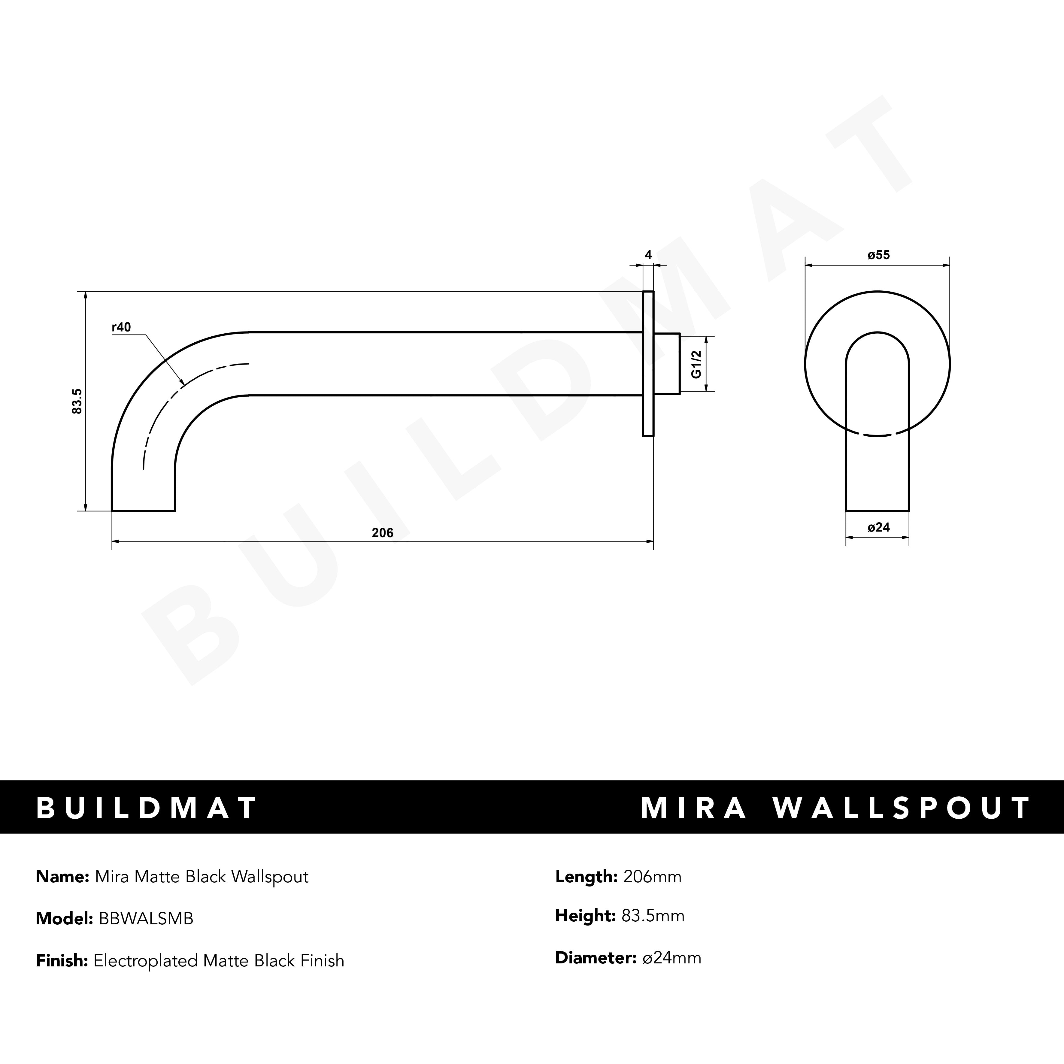 Mira Matte Black Wall Spout