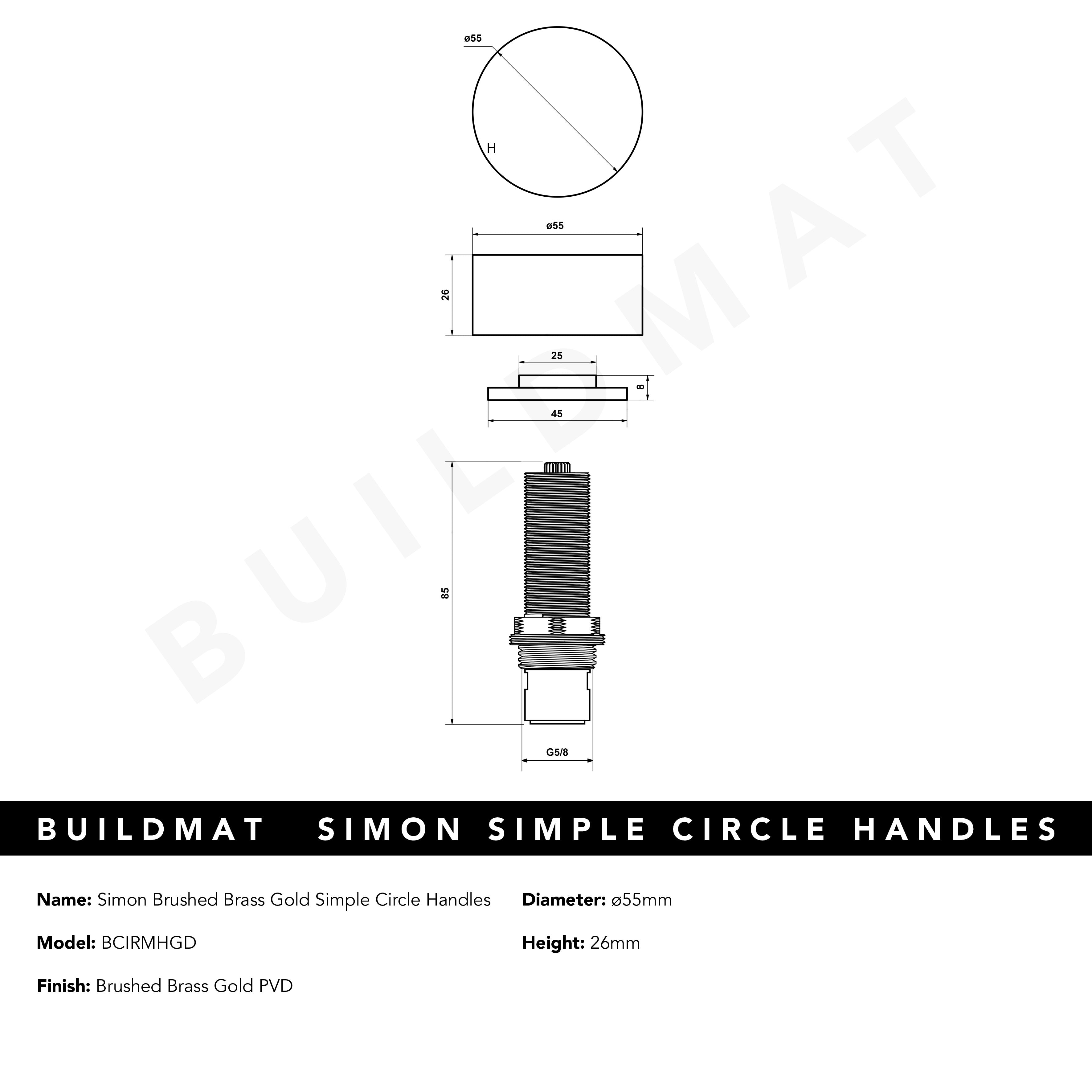 Simon Brushed Brass Gold Simple Circle Handles