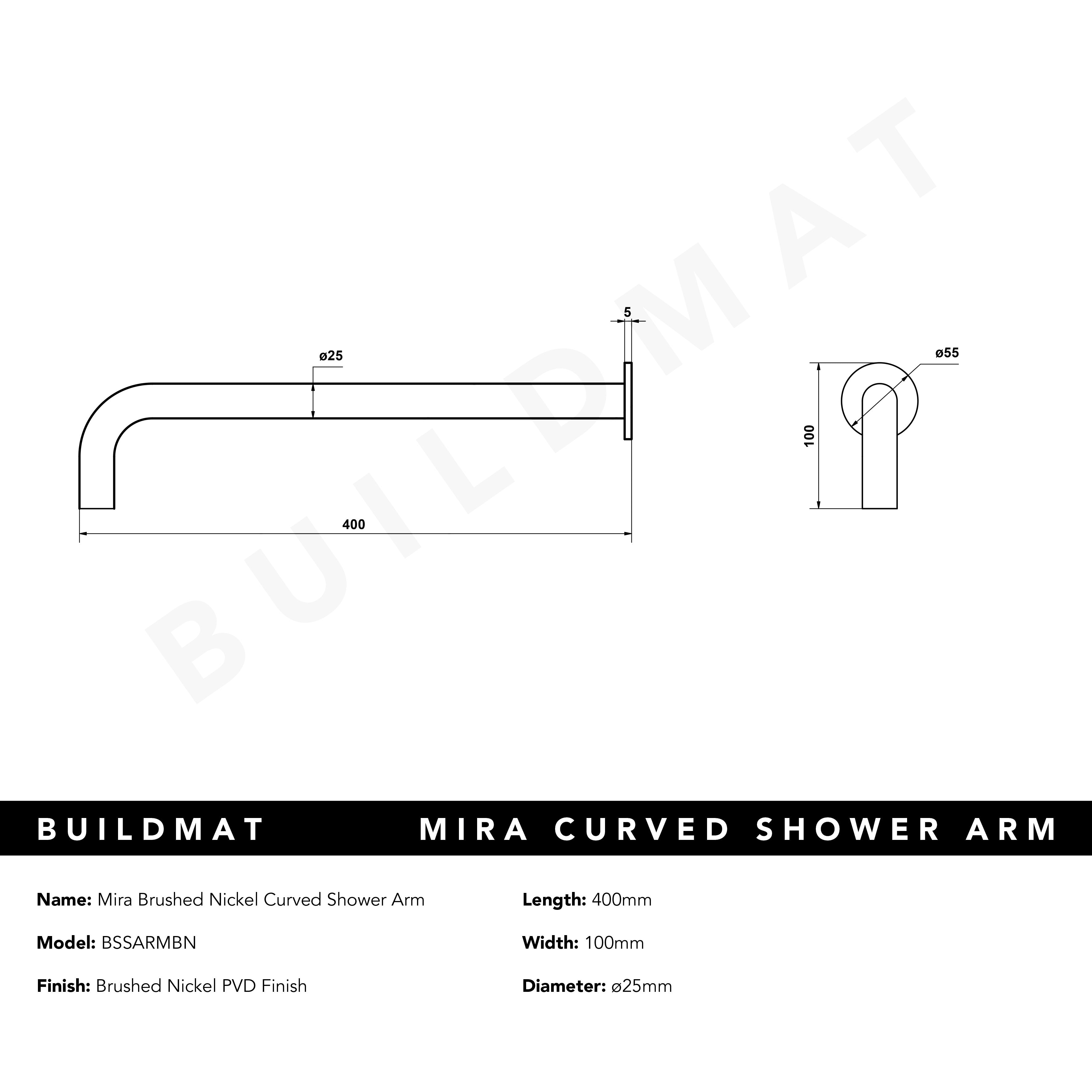 Mira Brushed Nickel Curved Shower Arm