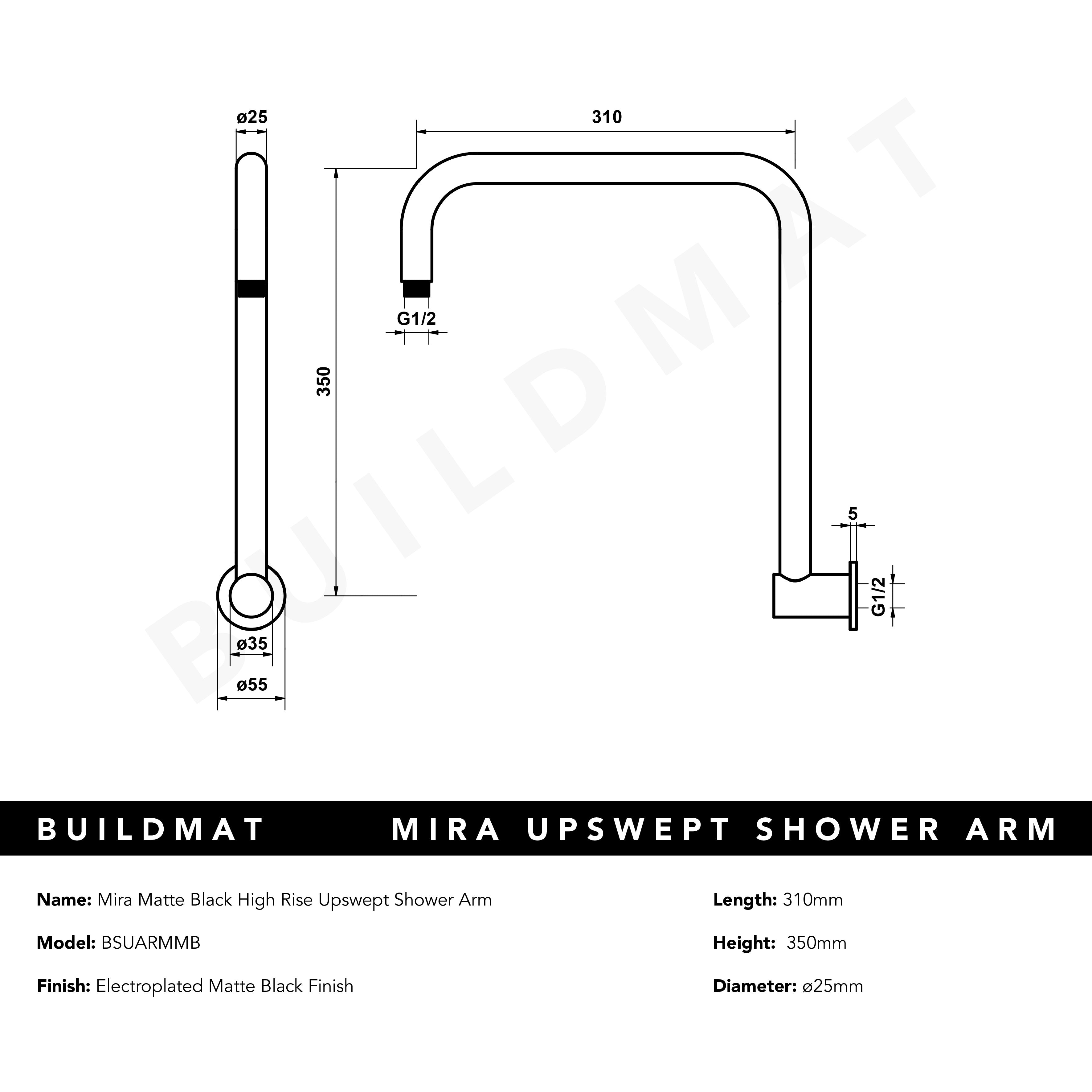 Mira Matte Black High Rise Upswept Shower Arm