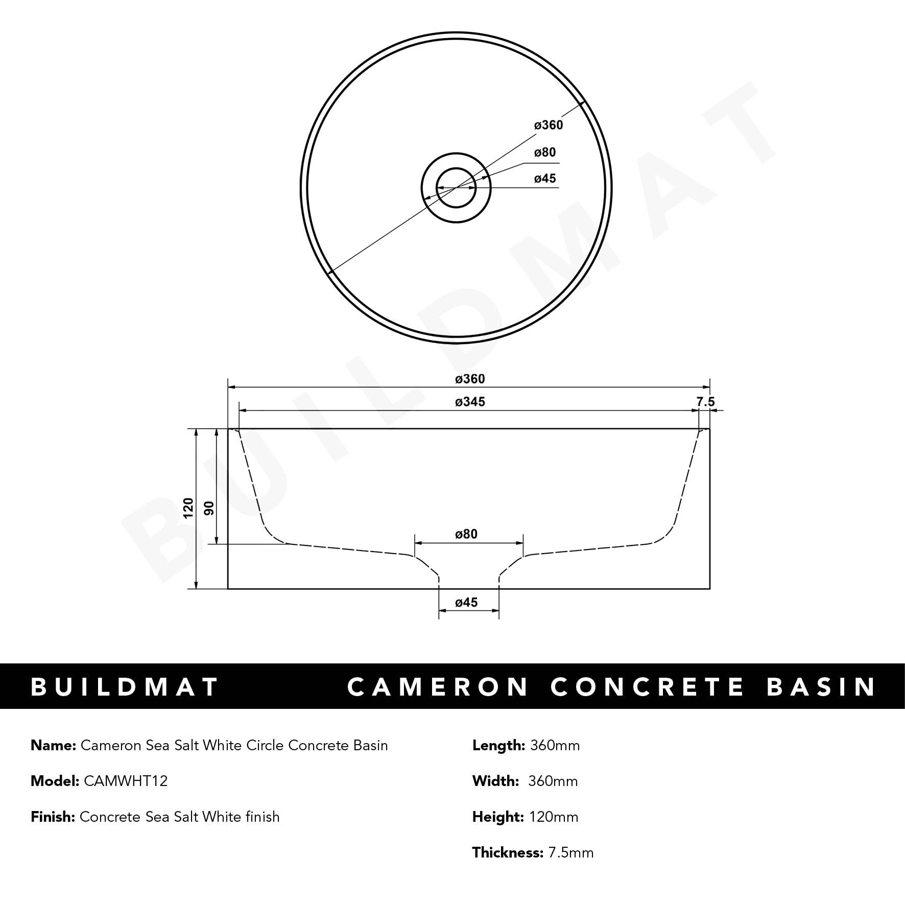 Cameron Sea Salt White Circle Concrete Basin