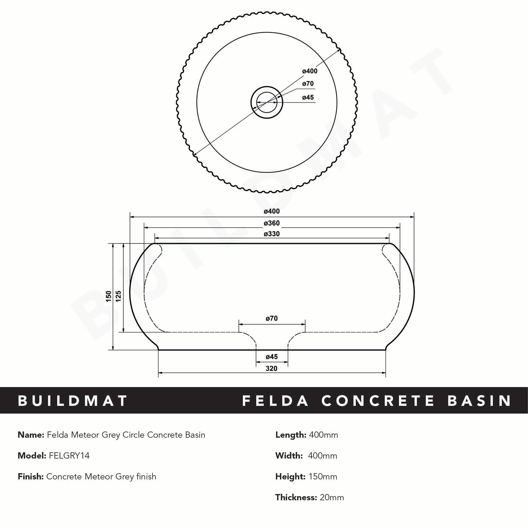 Felda Meteor Grey Fluted Concrete Basin