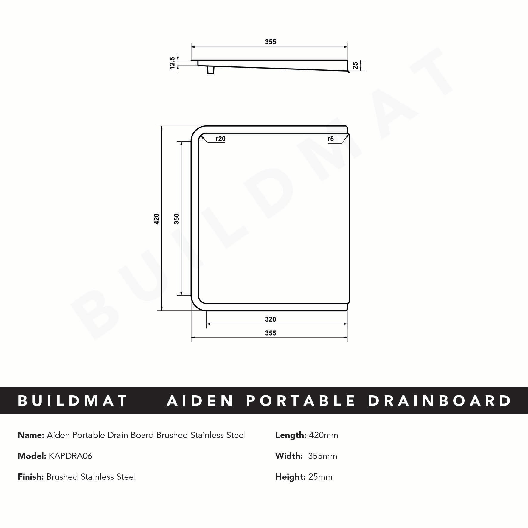 Aiden Portable Drain Board Brushed Stainless Steel