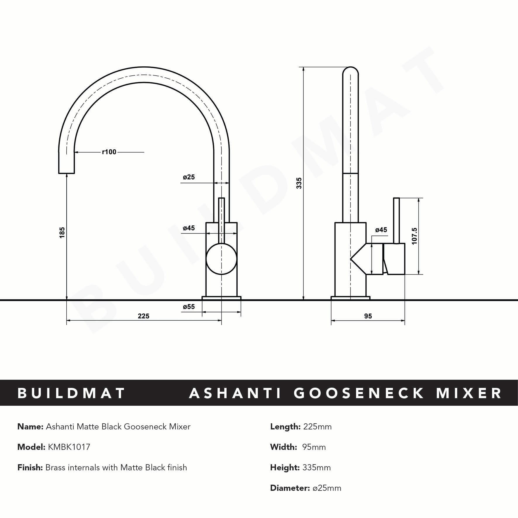 Ashanti Matte Black Gooseneck Mixer