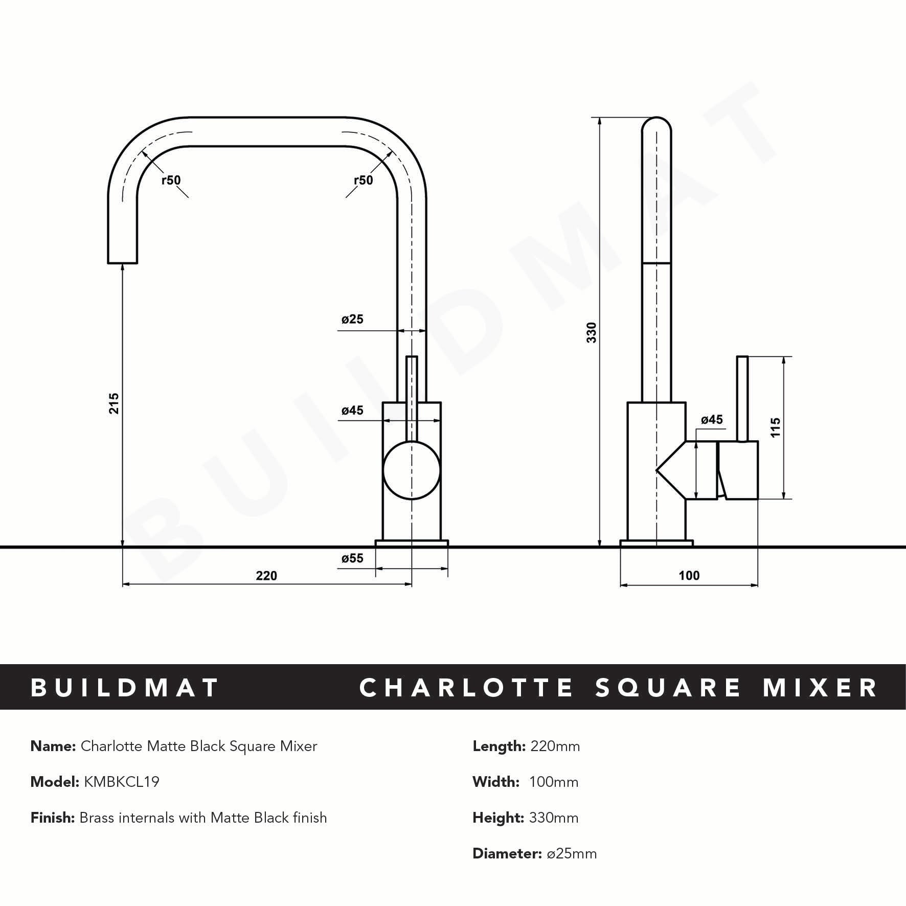 Charlotte Matte Black Square Mixer