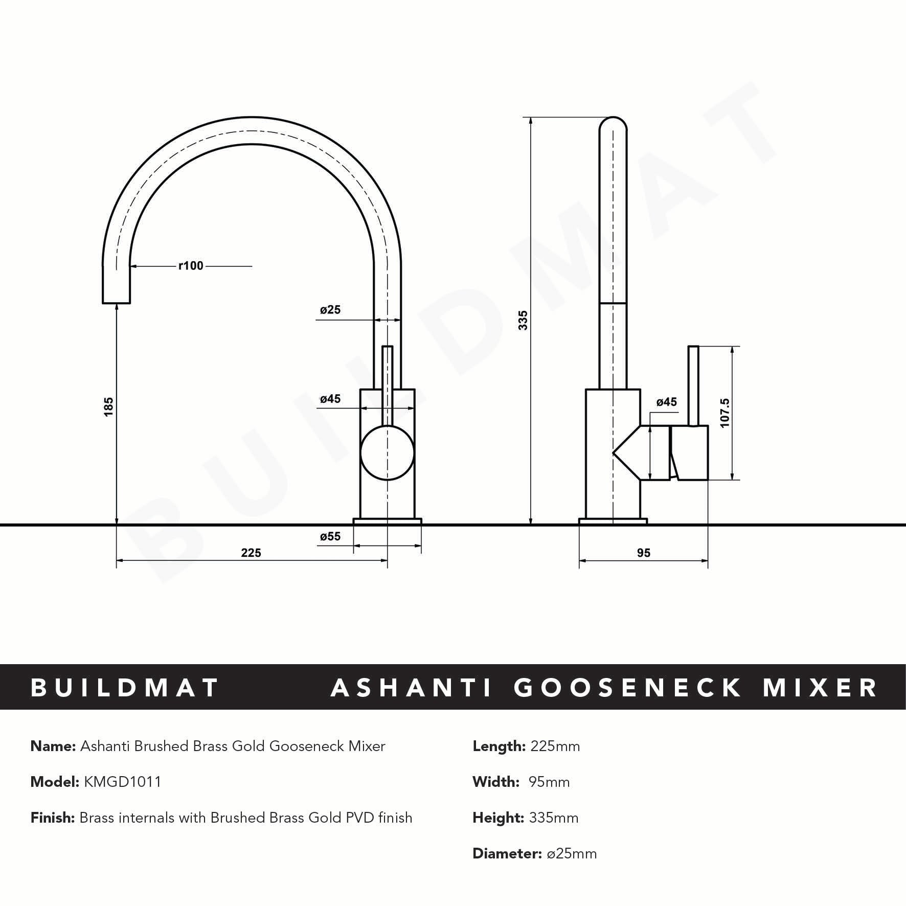 Ashanti Brushed Brass Gold Gooseneck Mixer