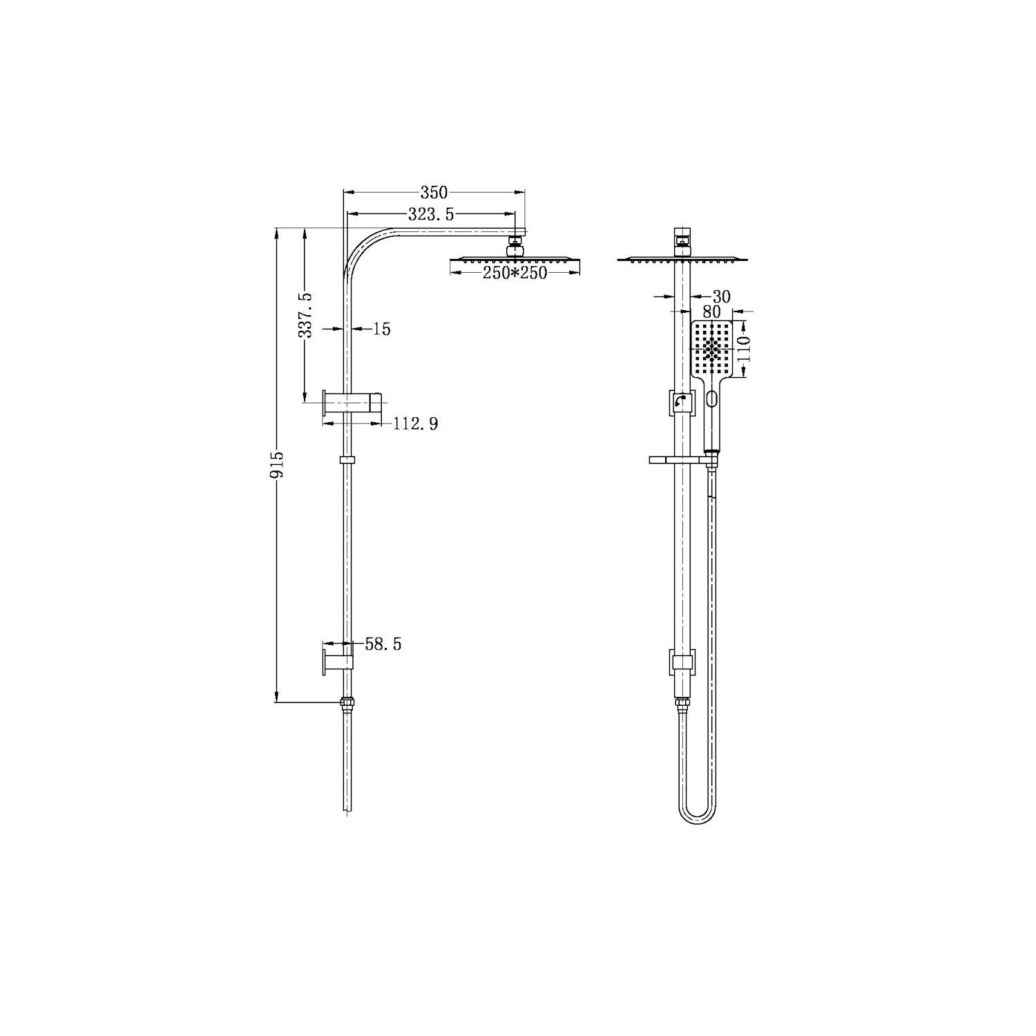 Celia Twin Shower Set Square Head Brushed Gunmetal