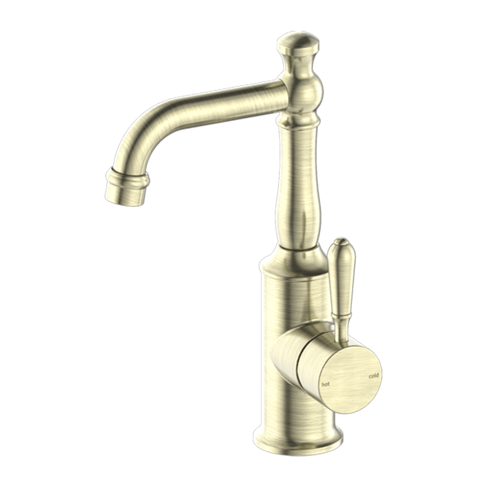 York Basin Mixer with Metal Lever Aged Brass