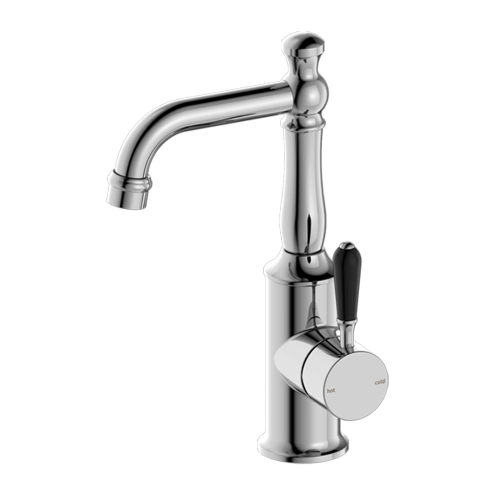 York Basin Mixer with Black Porcelain Lever Chrome