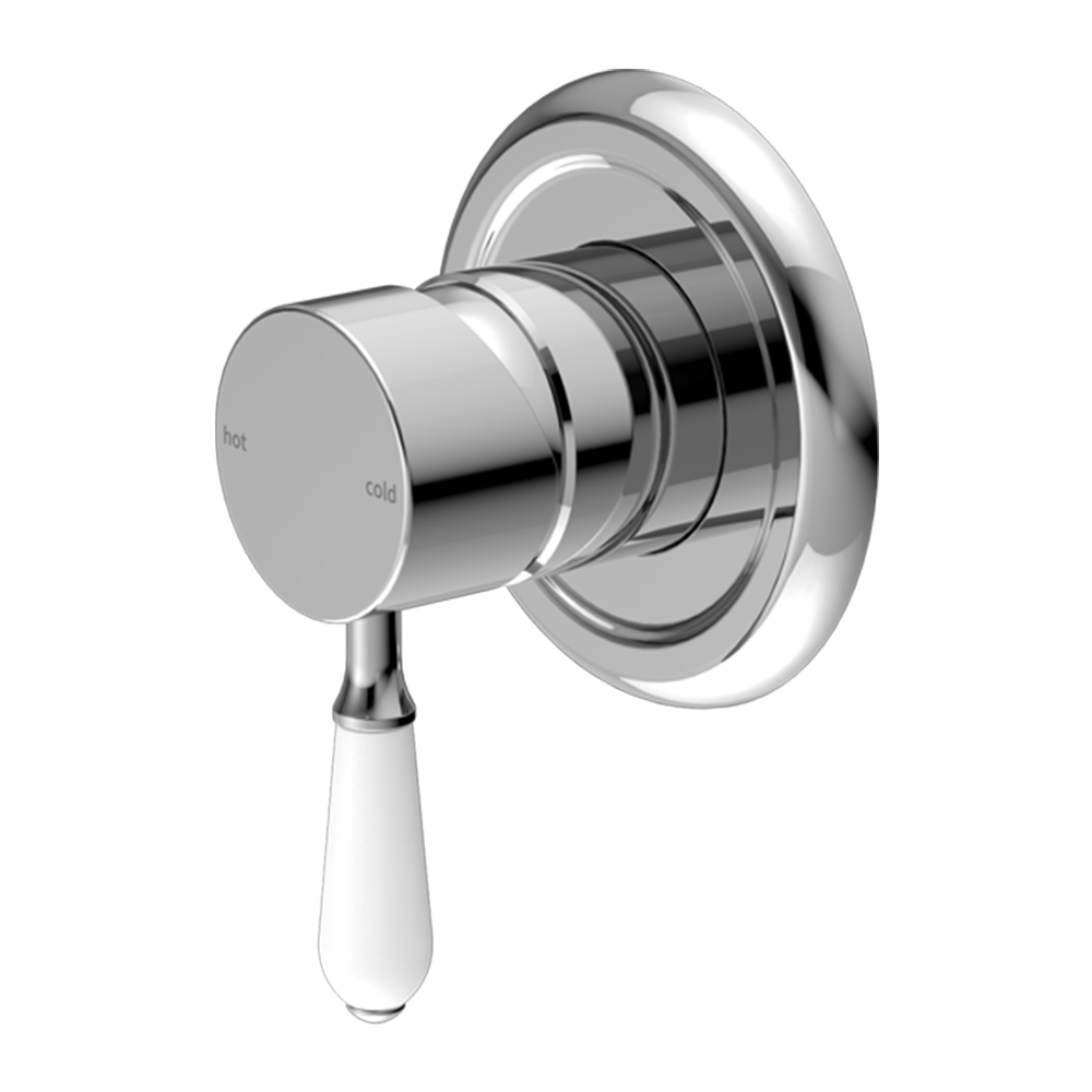 York Shower Mixer with White Porcelain Lever Chrome