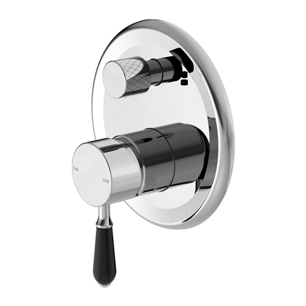 York Shower Mixer with Divertor with Black Porcelain Lever Chrome